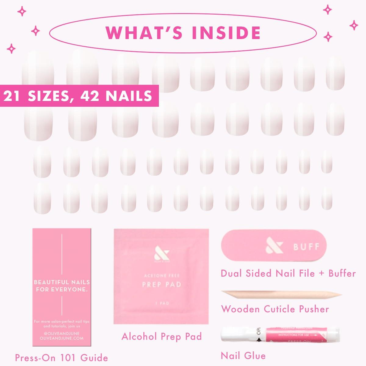 imageOlive ampamp June Instant Mani Press On Nails Glue 42 Fake Nails 21 Sizes NonToxic LongLasting Recycled Materials Realistic LookCCT Gradient