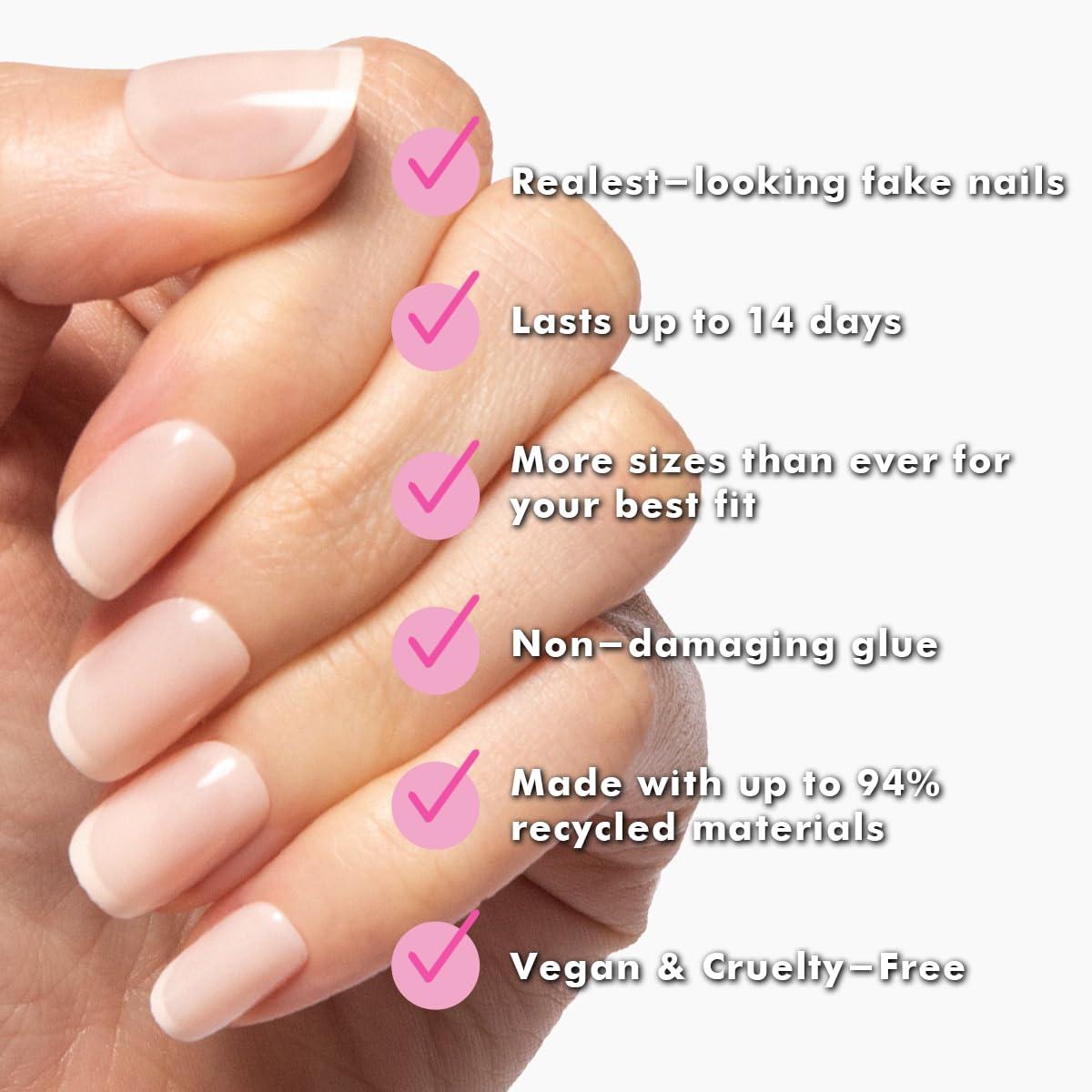 imageOlive ampamp June Instant Mani Press On Nails Glue 42 Fake Nails 21 Sizes NonToxic LongLasting Recycled Materials Realistic LookClassic French