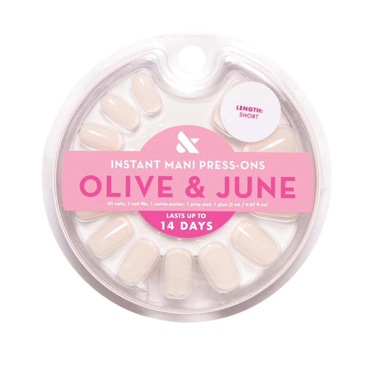 imageOlive ampamp June Instant Mani Press On Nails Glue 42 Fake Nails 21 Sizes NonToxic LongLasting Recycled Materials Realistic LookClassic French