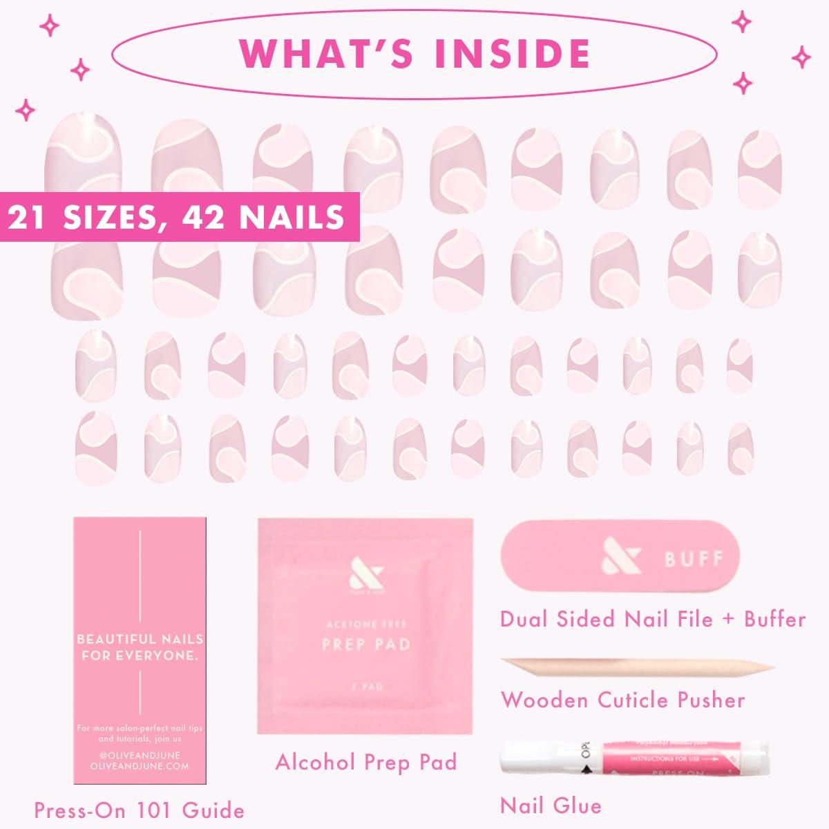 imageOlive ampamp June Instant Mani Press On Nails Glue 42 Fake Nails 21 Sizes NonToxic LongLasting Recycled Materials Realistic LookGroovy Swirl