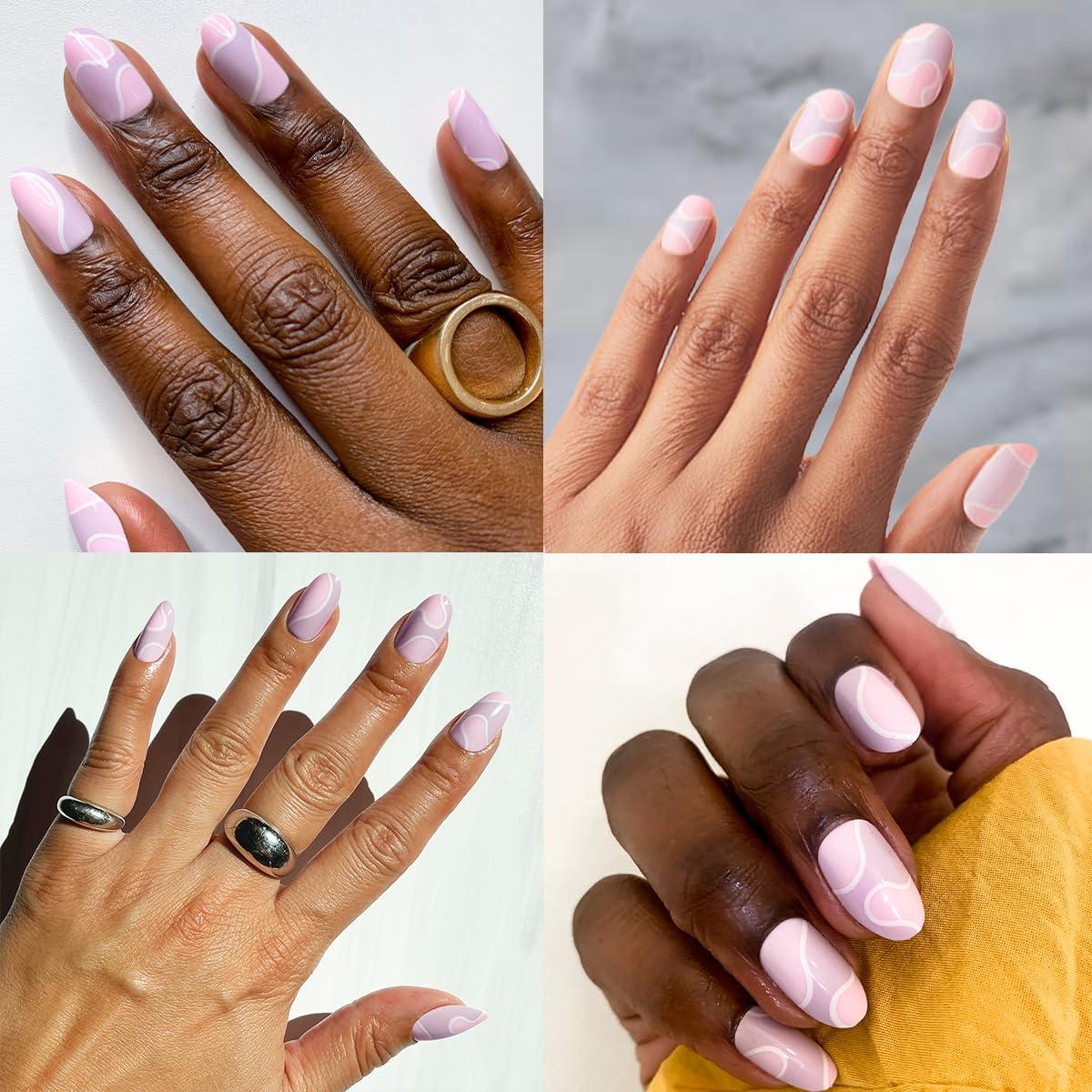 imageOlive ampamp June Instant Mani Press On Nails Glue 42 Fake Nails 21 Sizes NonToxic LongLasting Recycled Materials Realistic LookGroovy Swirl