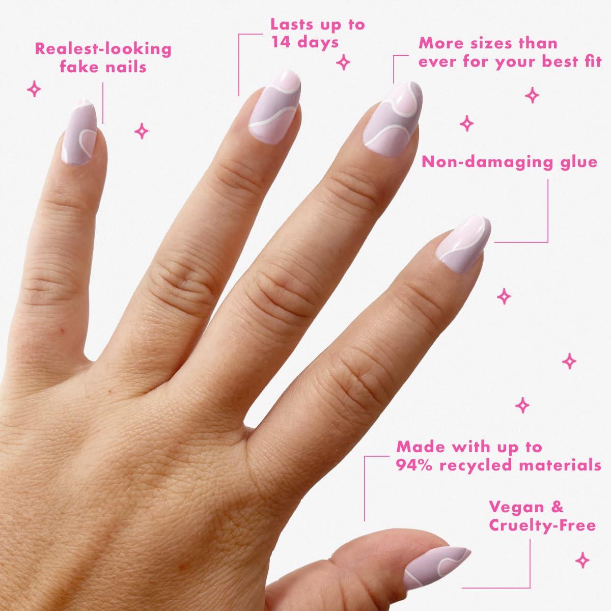 imageOlive ampamp June Instant Mani Press On Nails Glue 42 Fake Nails 21 Sizes NonToxic LongLasting Recycled Materials Realistic LookGroovy Swirl