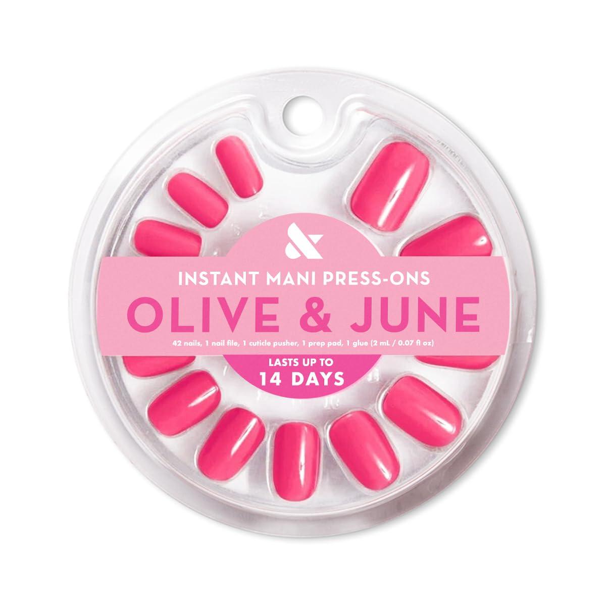imageOlive ampamp June Instant Mani Press On Nails Glue 42 Fake Nails 21 Sizes NonToxic LongLasting Recycled Materials Realistic LookHot Strawberry