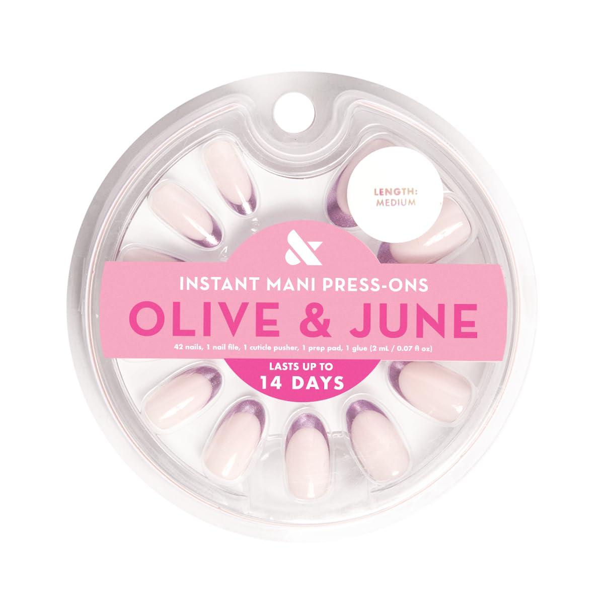 imageOlive ampamp June Instant Mani Press On Nails Glue 42 Fake Nails 21 Sizes NonToxic LongLasting Recycled Materials Realistic LookMetallic French Lilac Shimmer