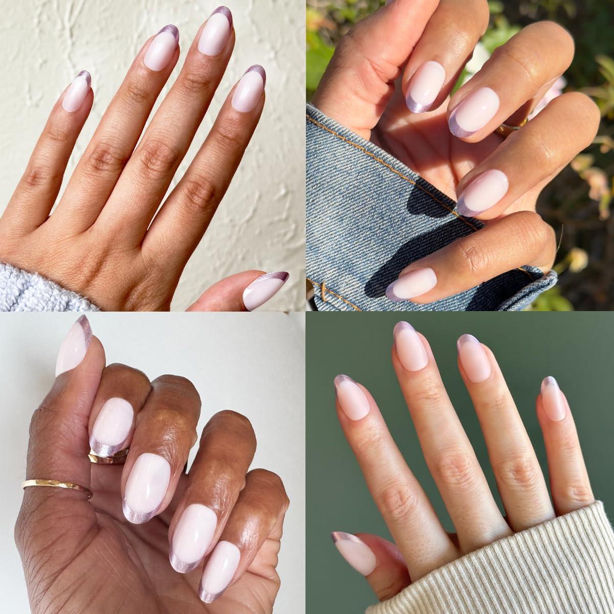 imageOlive ampamp June Instant Mani Press On Nails Glue 42 Fake Nails 21 Sizes NonToxic LongLasting Recycled Materials Realistic LookMetallic French Lilac Shimmer