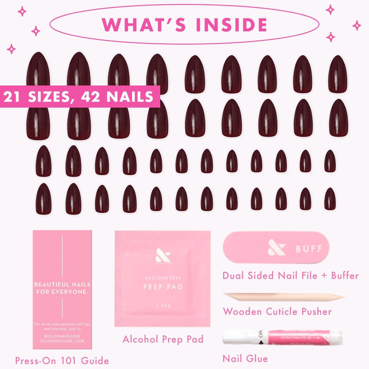 imageOlive ampamp June Instant Mani Press On Nails Glue 42 Fake Nails 21 Sizes NonToxic LongLasting Recycled Materials Realistic LookObsessed