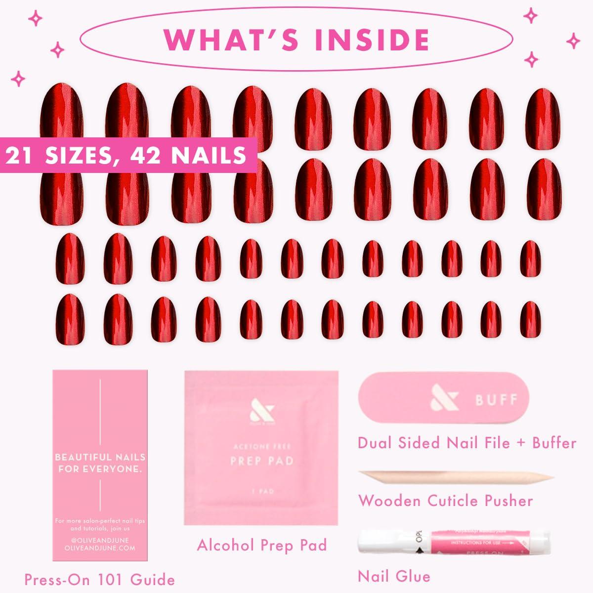 imageOlive ampamp June Instant Mani Press On Nails Glue 42 Fake Nails 21 Sizes NonToxic LongLasting Recycled Materials Realistic LookObsessed Velvet