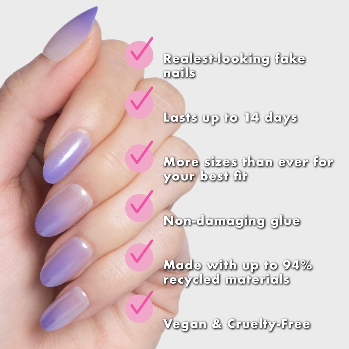 imageOlive ampamp June Instant Mani Press On Nails Glue 42 Fake Nails 21 Sizes NonToxic LongLasting Recycled Materials Realistic LookPurple Chrome Gradient