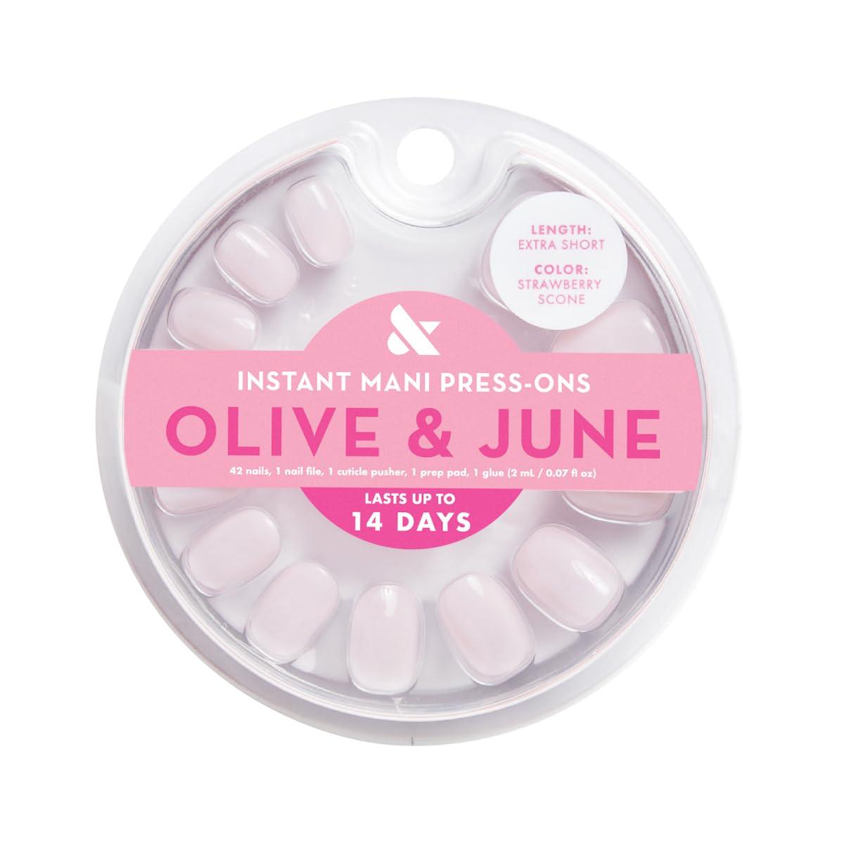 imageOlive ampamp June Instant Mani Press On Nails Glue 42 Fake Nails 21 Sizes NonToxic LongLasting Recycled Materials Realistic LookStrawberry Scone