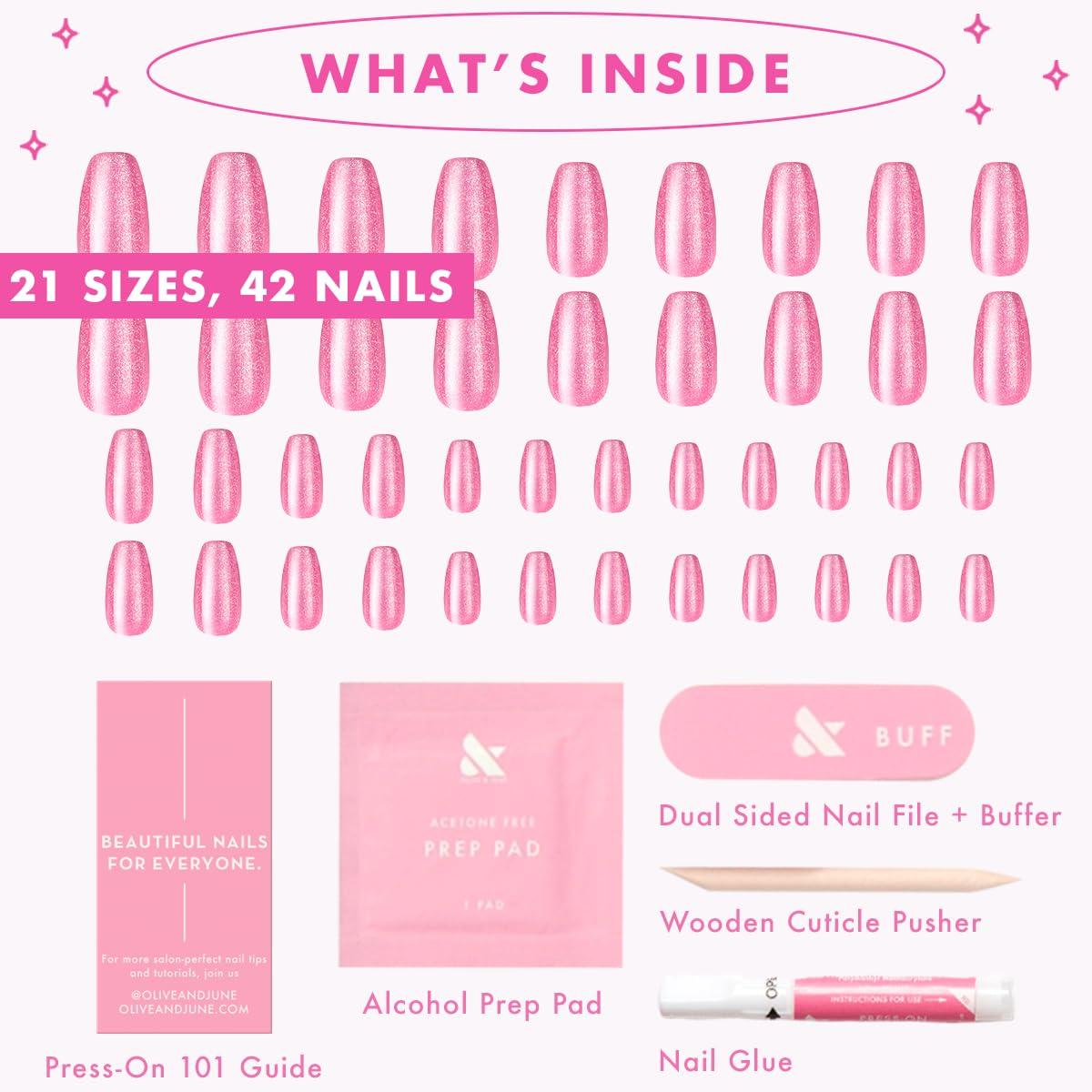 imageOlive ampamp June Mani Maximalist Instant PressOn Nails Glue Medium Stiletto 42 Fake Nails 21 Sizes NonToxic LongLasting Big Bold Gorgeous Realistic Look SalonQuality at Home Sharp FrenchRose Velvet