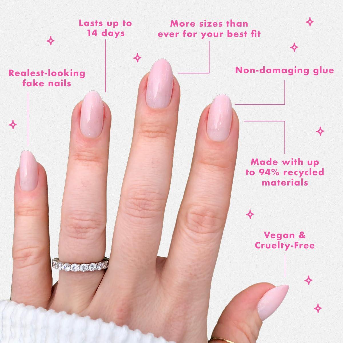 imageOlive ampamp June Mani Minimalist Instant PressOn Nails Glue Medium Oval 42 Fake Nails 21 Sizes NonToxic LongLasting BarelyThere Look SalonQuality at Home Rose Gradient ShimmerRose Gradient Shimmer
