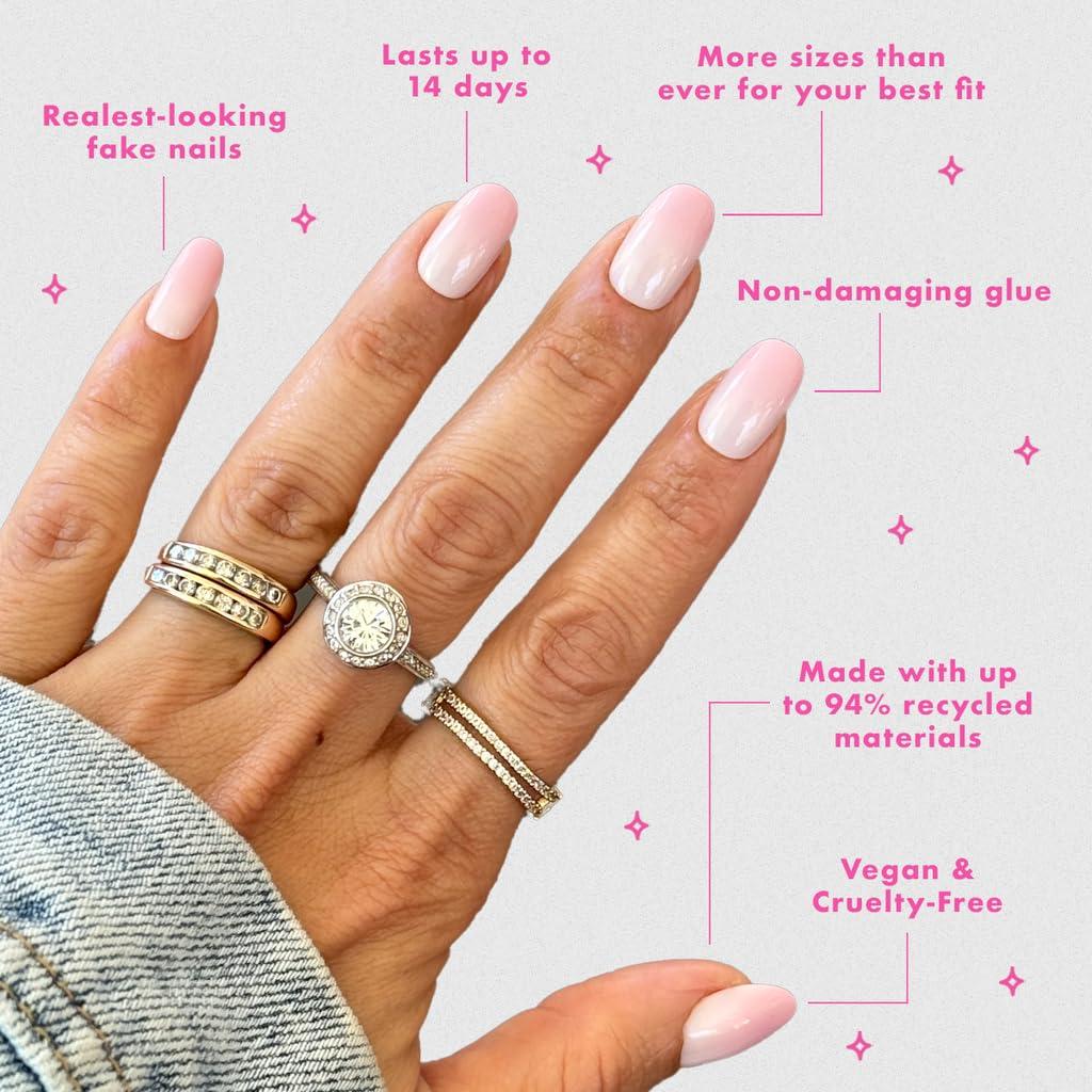 imageOlive ampamp June Mani Minimalist Instant PressOn Nails Glue Medium Oval 42 Fake Nails 21 Sizes NonToxic LongLasting BarelyThere Look SalonQuality at Home Rose Gradient ShimmerRose Syrup Gradient