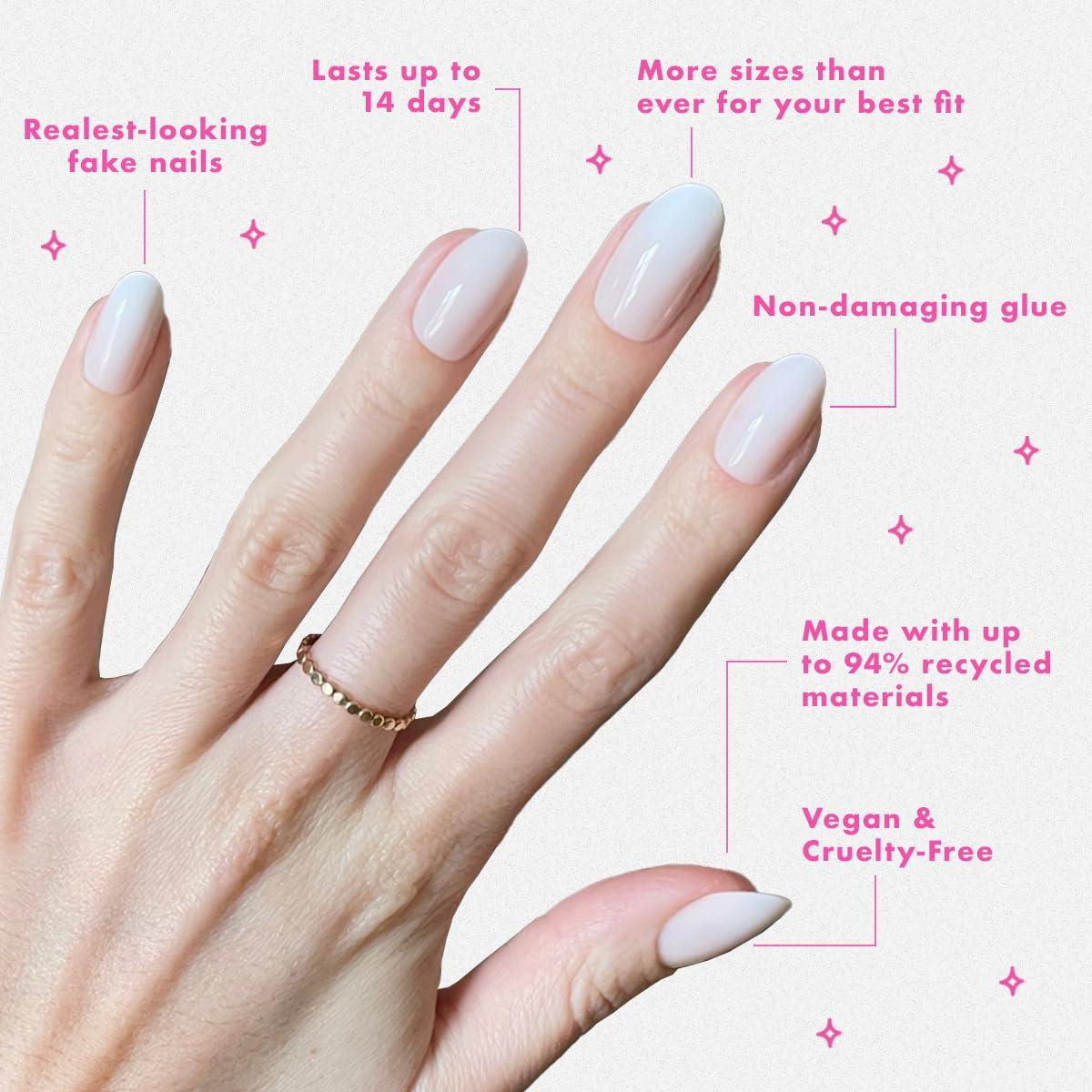 imageOlive ampamp June Mani Minimalist Instant PressOn Nails Glue Medium Oval 42 Fake Nails 21 Sizes NonToxic LongLasting BarelyThere Look SalonQuality at Home Rose Gradient ShimmerPure White Syrup Gradient