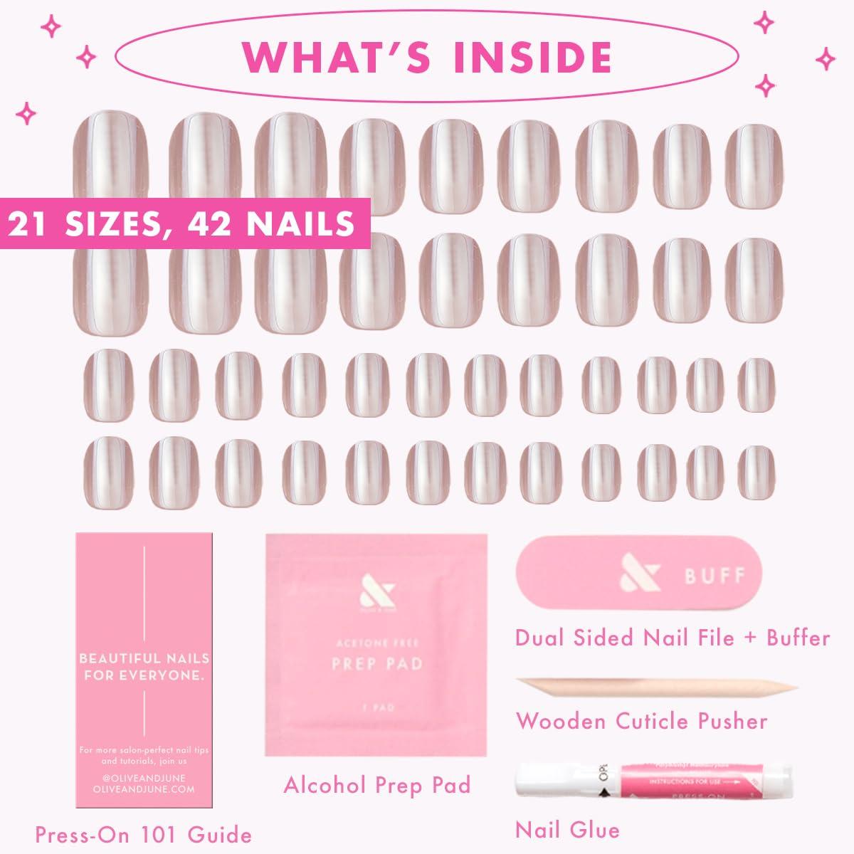 imageOlive ampamp June Mani Minimalist Instant PressOn Nails Glue Medium Oval 42 Fake Nails 21 Sizes NonToxic LongLasting BarelyThere Look SalonQuality at Home Rose Gradient ShimmerTaupe Jelly Chrome