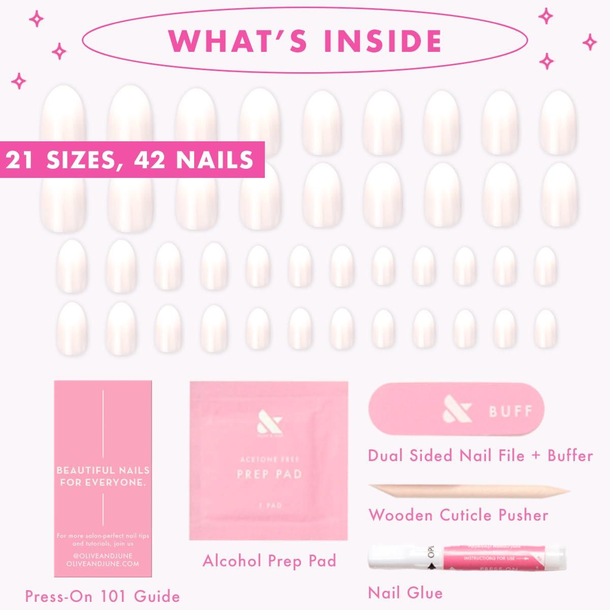 imageOlive ampamp June Mani Minimalist Instant PressOn Nails Glue Medium Oval 42 Fake Nails 21 Sizes NonToxic LongLasting BarelyThere Look SalonQuality at Home Rose Gradient ShimmerPure White Syrup Gradient