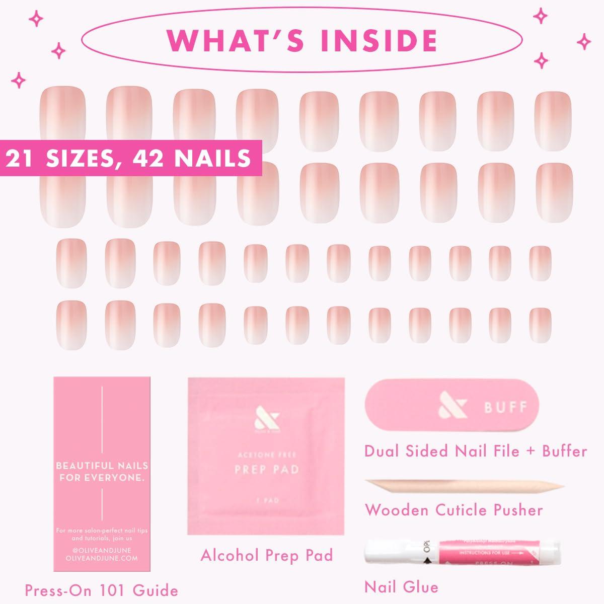 imageOlive ampamp June Mani Minimalist Instant PressOn Nails Glue Medium Oval 42 Fake Nails 21 Sizes NonToxic LongLasting BarelyThere Look SalonQuality at Home Rose Gradient ShimmerHZ Syrup Gradient