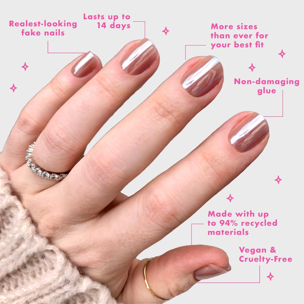 imageOlive ampamp June Mani Minimalist Instant PressOn Nails Glue Medium Oval 42 Fake Nails 21 Sizes NonToxic LongLasting BarelyThere Look SalonQuality at Home Rose Gradient ShimmerTaupe Jelly Chrome