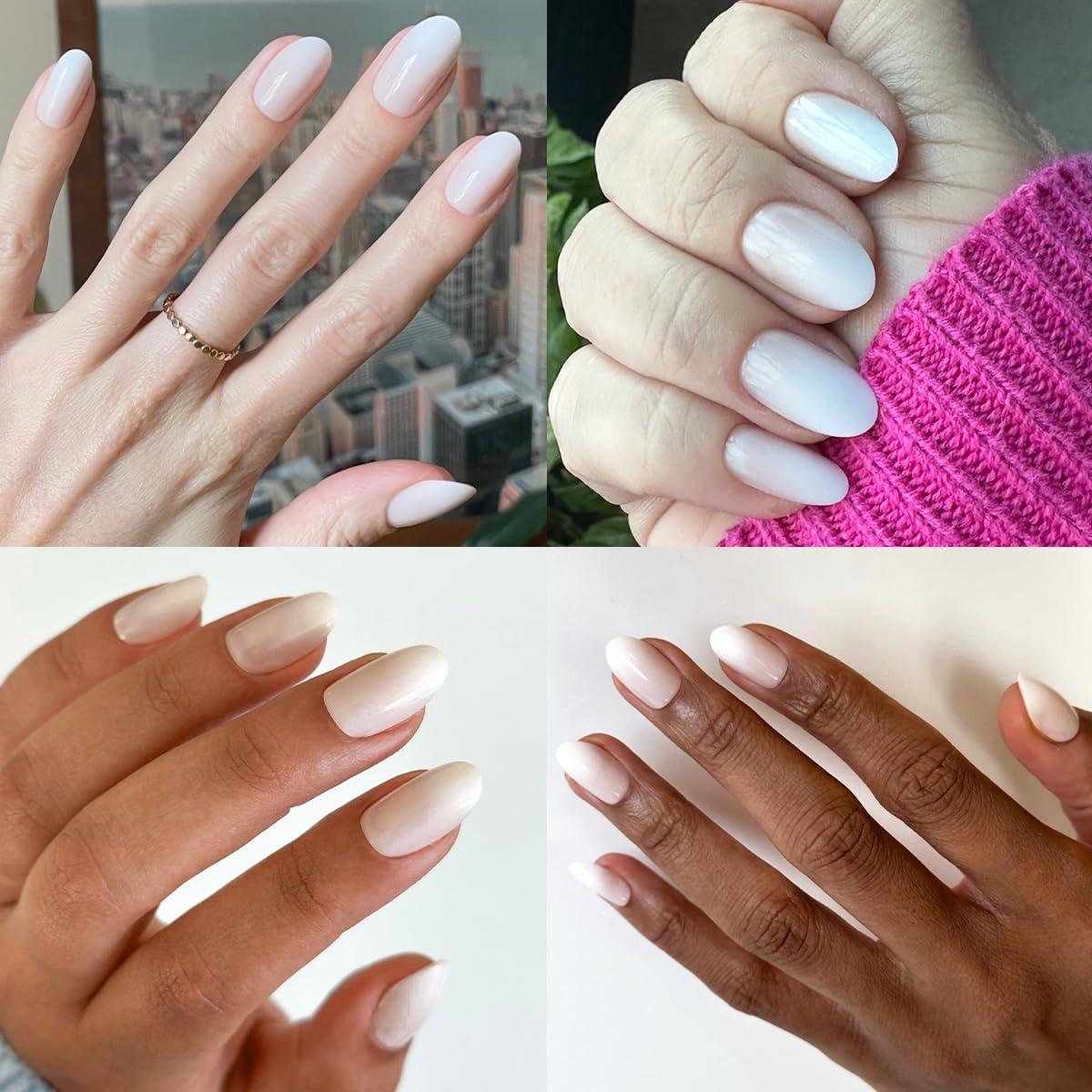 imageOlive ampamp June Mani Minimalist Instant PressOn Nails Glue Medium Oval 42 Fake Nails 21 Sizes NonToxic LongLasting BarelyThere Look SalonQuality at Home Rose Gradient ShimmerPure White Syrup Gradient