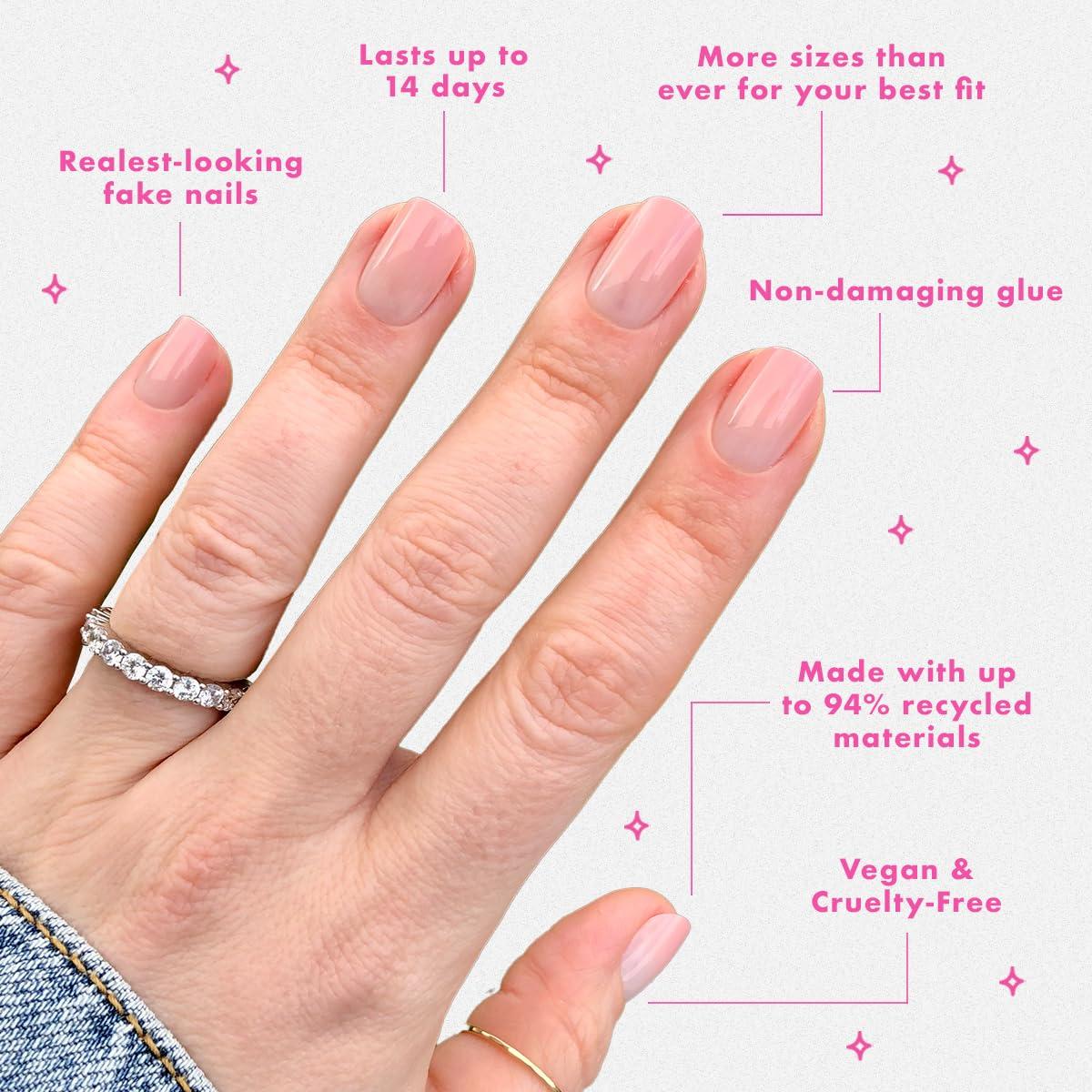 imageOlive ampamp June Mani Minimalist Instant PressOn Nails Glue Medium Oval 42 Fake Nails 21 Sizes NonToxic LongLasting BarelyThere Look SalonQuality at Home Rose Gradient ShimmerHZ Syrup Gradient