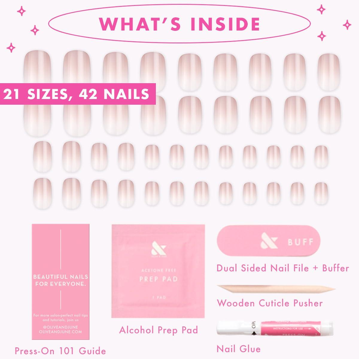 imageOlive ampamp June Mani Minimalist Instant PressOn Nails Glue Medium Oval 42 Fake Nails 21 Sizes NonToxic LongLasting BarelyThere Look SalonQuality at Home Rose Gradient ShimmerCDJ Syrup Gradient