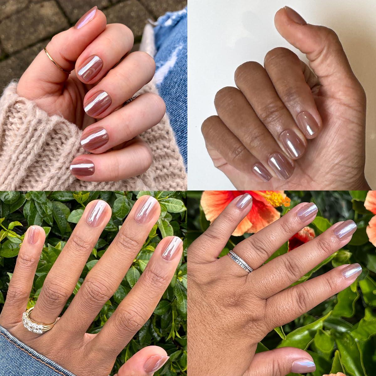 imageOlive ampamp June Mani Minimalist Instant PressOn Nails Glue Medium Oval 42 Fake Nails 21 Sizes NonToxic LongLasting BarelyThere Look SalonQuality at Home Rose Gradient ShimmerTaupe Jelly Chrome