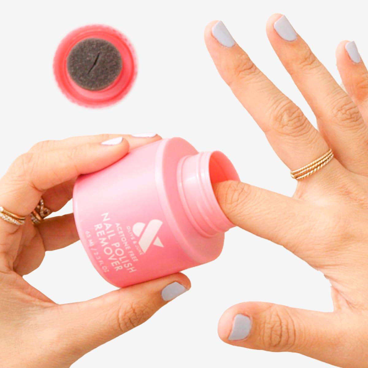 imageOlive ampamp June Polish Remover Pot AcetoneFree Nail Polish Remover with Sponge Lid for Mani Pedi NoMess Gentle ampamp Effective Formula Non Acetone Vegan ampamp CrueltyFree 70mL