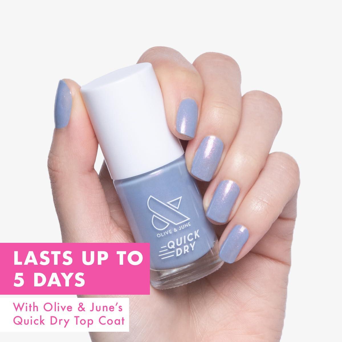 imageOlive ampamp June Quick Dry Nail Polish Instant FastDrying Smudgeproof Color 15free Vegan CrueltyFree Formula Lasts up to 5 Days SalonQuality Manicure Pedicure at HomeEnchanted Violet ShimmerCharming