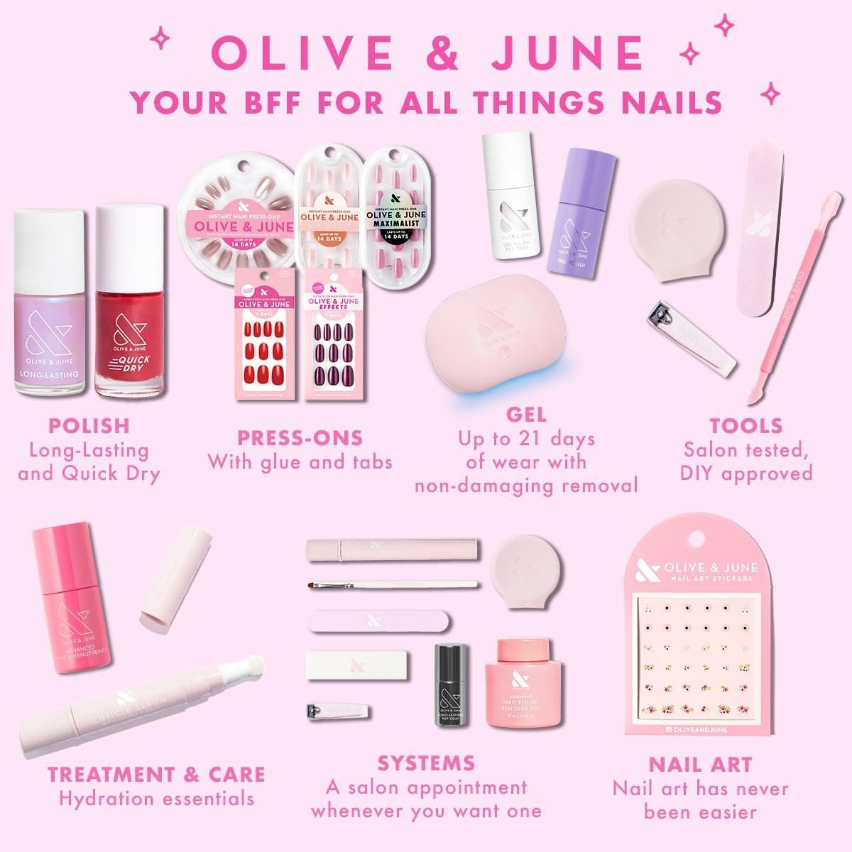 imageOlive ampamp June Quick Dry Nail Polish Instant FastDrying Smudgeproof Color 15free Vegan CrueltyFree Formula Lasts up to 5 Days SalonQuality Manicure Pedicure at HomeEnchanted Violet ShimmerCabernet
