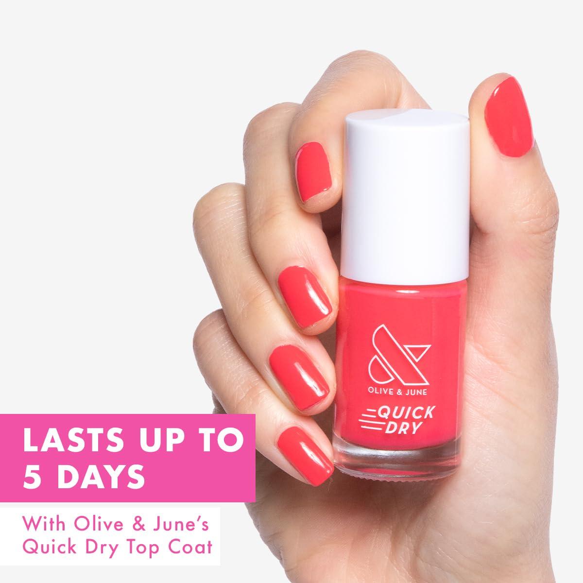 imageOlive ampamp June Quick Dry Nail Polish Instant FastDrying Smudgeproof Color 15free Vegan CrueltyFree Formula Lasts up to 5 Days SalonQuality Manicure Pedicure at HomeEnchanted Violet ShimmerPomodoro