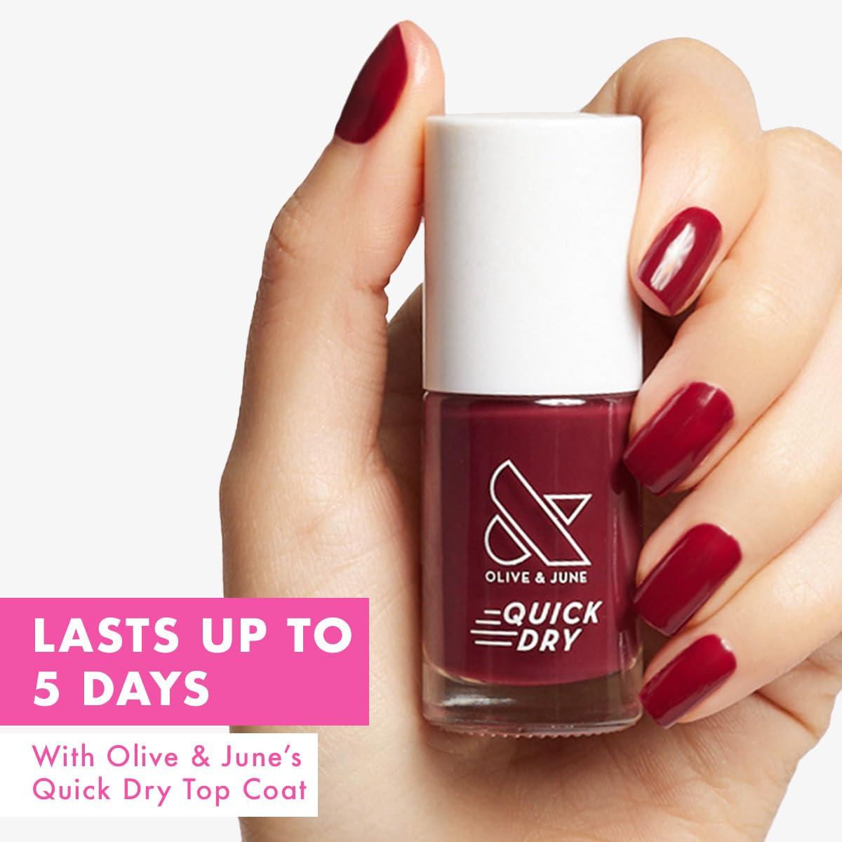 imageOlive ampamp June Quick Dry Nail Polish Instant FastDrying Smudgeproof Color 15free Vegan CrueltyFree Formula Lasts up to 5 Days SalonQuality Manicure Pedicure at HomeEnchanted Violet ShimmerCabernet