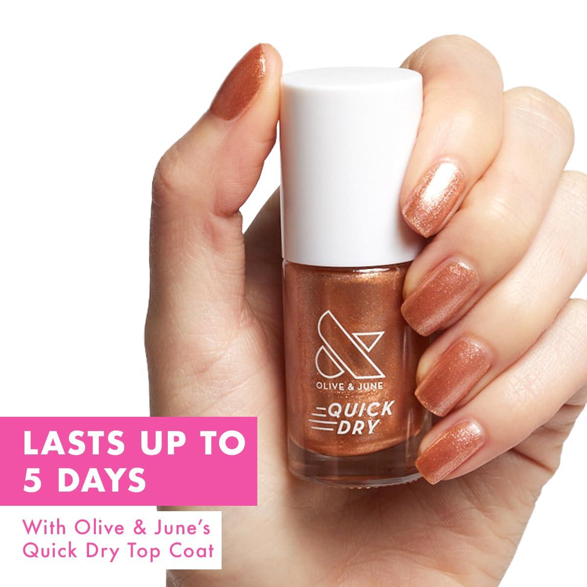 imageOlive ampamp June Quick Dry Nail Polish Instant FastDrying Smudgeproof Color 15free Vegan CrueltyFree Formula Lasts up to 5 Days SalonQuality Manicure Pedicure at HomeEnchanted Violet ShimmerPenny