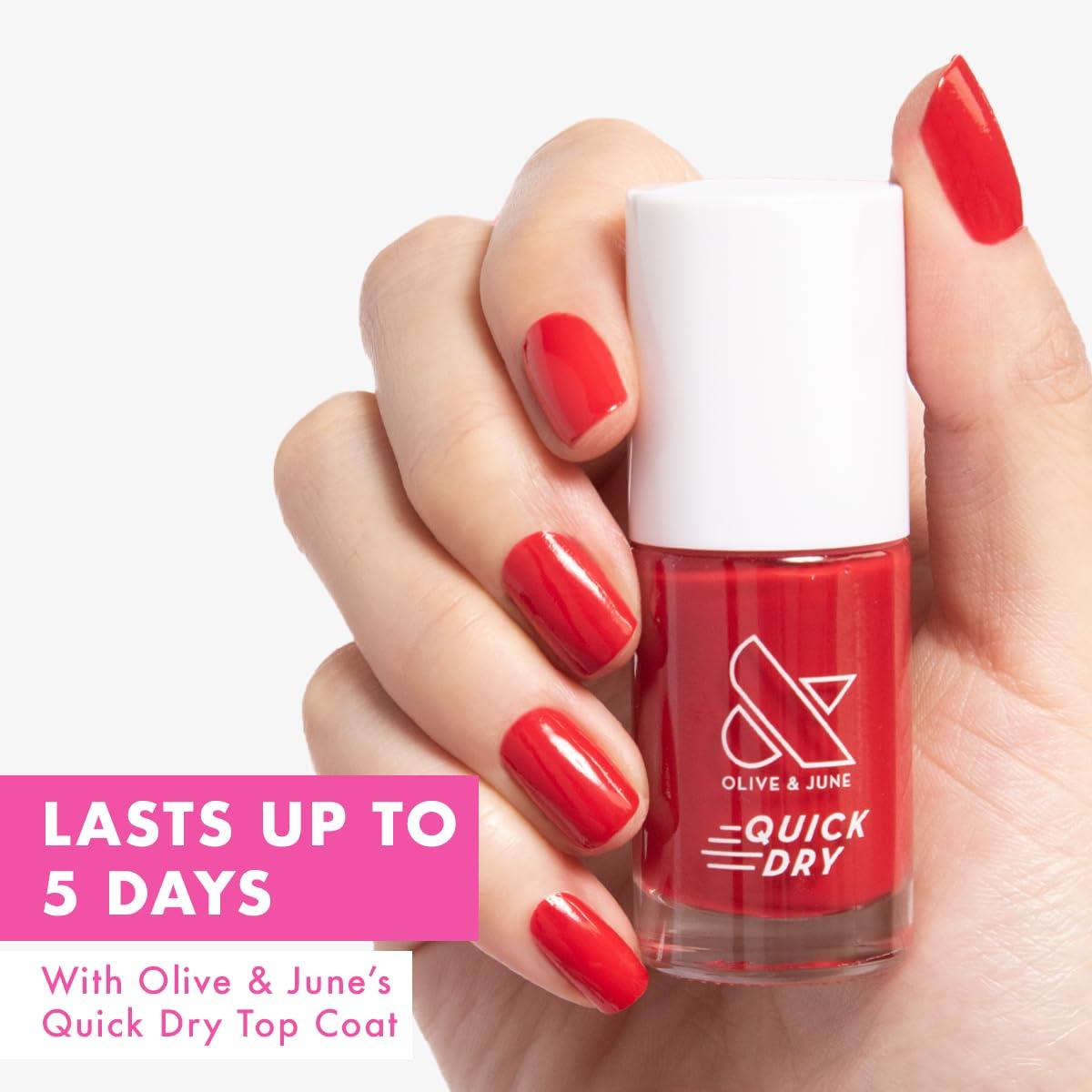 imageOlive ampamp June Quick Dry Nail Polish Instant FastDrying Smudgeproof Color 15free Vegan CrueltyFree Formula Lasts up to 5 Days SalonQuality Manicure Pedicure at HomeEnchanted Violet ShimmerSmooch
