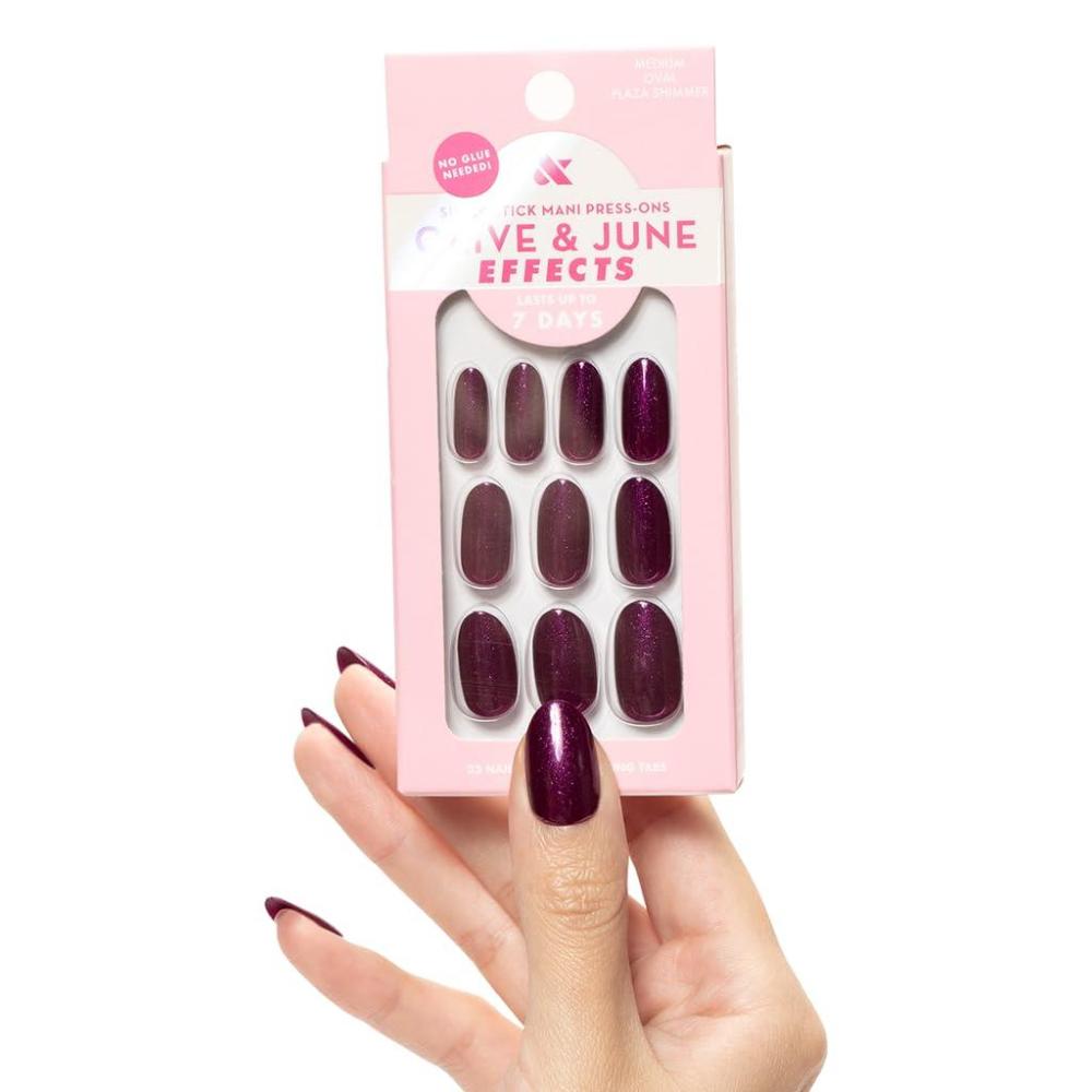 imageOlive ampamp June Effects Super Stick Mani Press On Nails Extra Short Squoval No Glue Needed 32 Tab Nails in 16 Sizes NonToxic Tabs Easy OnOff NonDamaging Real Look 7Day Wear Fairy VelvetPlaza Shimmer