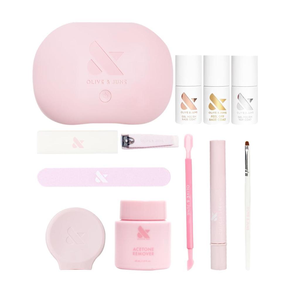 imageOlive ampamp June Gel Mani System Set  Includes Nail Tools PeelOff ampamp Gel Base Coats Top Coat LED Lamp Cuticle Serum ampamp The Poppy  Easy AtHome Mani Kit  15Free Vegan CrueltyFree