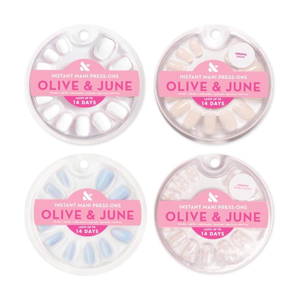 imageOlive ampamp June Instant Mani Press On Nails Glue  42 Fake Nails 21 Sizes  NonToxic LongLasting  Recycled Materials  Realistic LookHD Crisp White  Classic French  Shimmery Super Star  BP Icy Blue