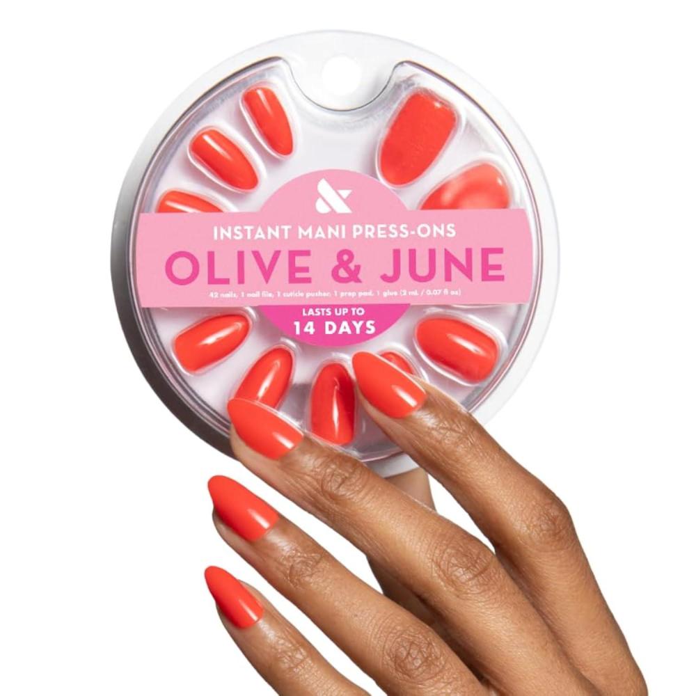 imageOlive ampamp June Instant Mani Press On Nails Glue  42 Fake Nails 21 Sizes  NonToxic LongLasting  Recycled Materials  Realistic LookLava