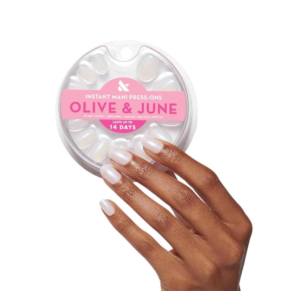 imageOlive ampamp June Instant Mani Press On Nails Glue 42 Fake Nails 21 Sizes NonToxic LongLasting Recycled Materials Realistic LookPink Goldfish
