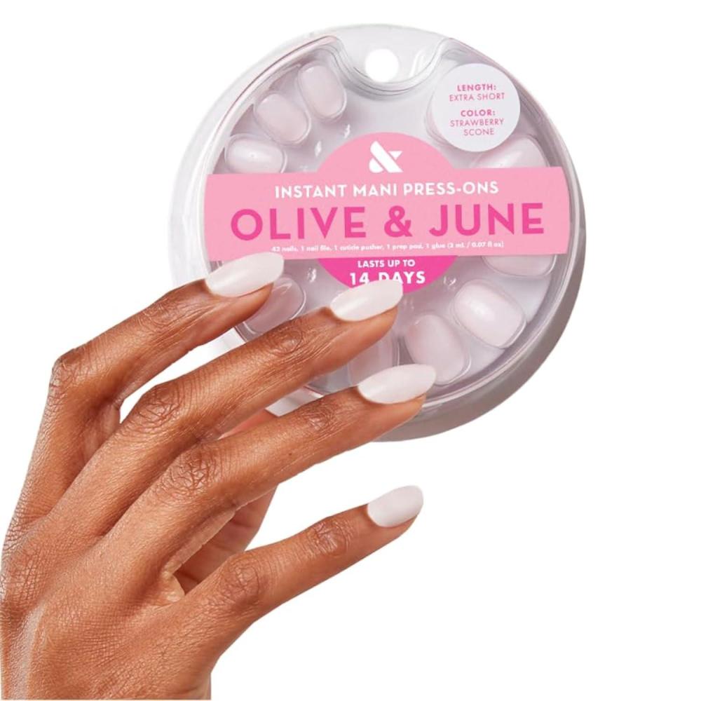 imageOlive ampamp June Instant Mani Press On Nails Glue  42 Fake Nails 21 Sizes  NonToxic LongLasting  Recycled Materials  Realistic LookStrawberry Scone