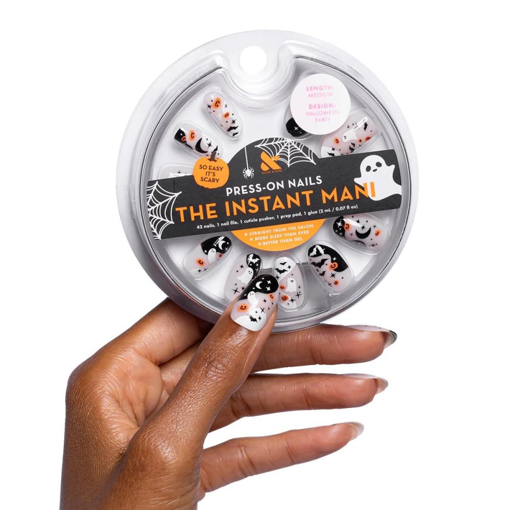 imageOlive ampamp June Instant Mani PressOn Nails  Glue  Medium Oval  42 Pieces 21 Sizes  NonToxic LongLasting Recycled Materials Realistic Look  SalonQuality at Home  Halloween Party