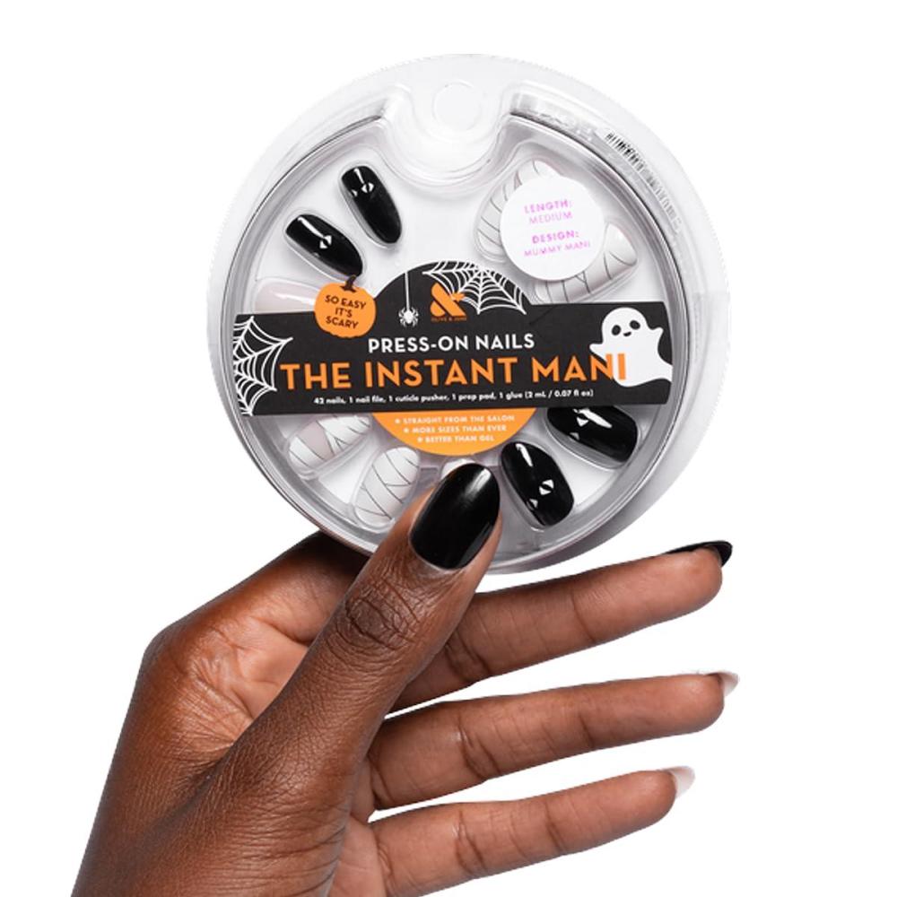 imageOlive ampamp June Instant Mani PressOn Nails  Glue  Medium Oval  42 Pieces 21 Sizes  NonToxic LongLasting Recycled Materials Realistic Look  SalonQuality at Home  Halloween Mummy Mani
