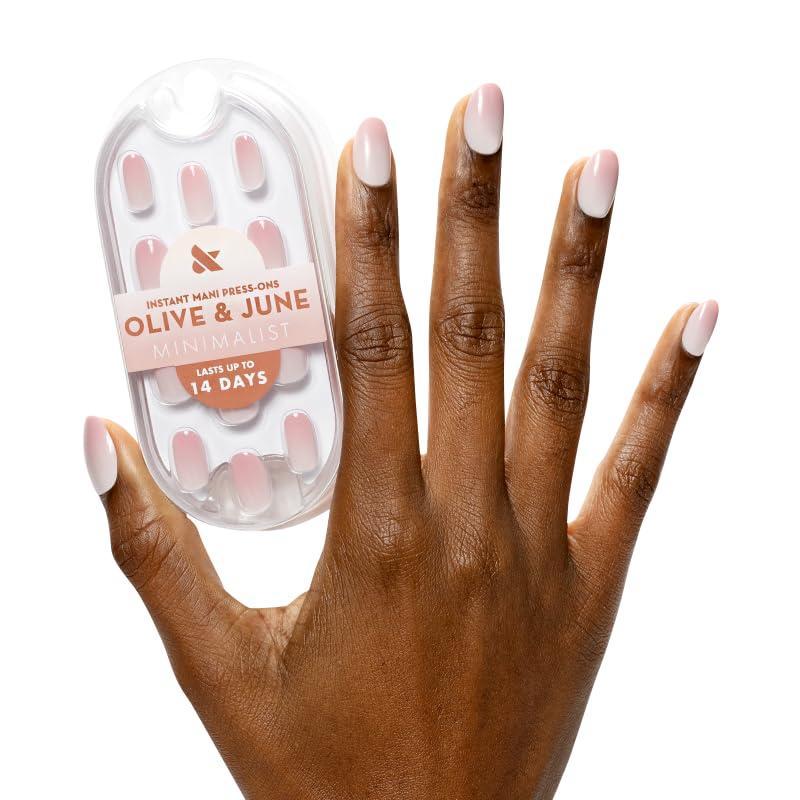 imageOlive ampamp June Mani Minimalist Instant PressOn Nails Glue Medium Oval 42 Fake Nails 21 Sizes NonToxic LongLasting BarelyThere Look SalonQuality at Home Rose Gradient ShimmerRose Syrup Gradient