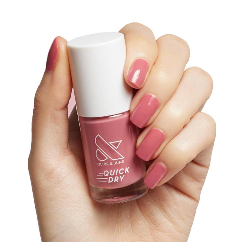imageOlive ampamp June Quick Dry Nail Polish Instant FastDrying Smudgeproof Color 15free Vegan CrueltyFree Formula Lasts up to 5 Days SalonQuality Manicure Pedicure at HomeEnchanted Violet ShimmerPrimrose
