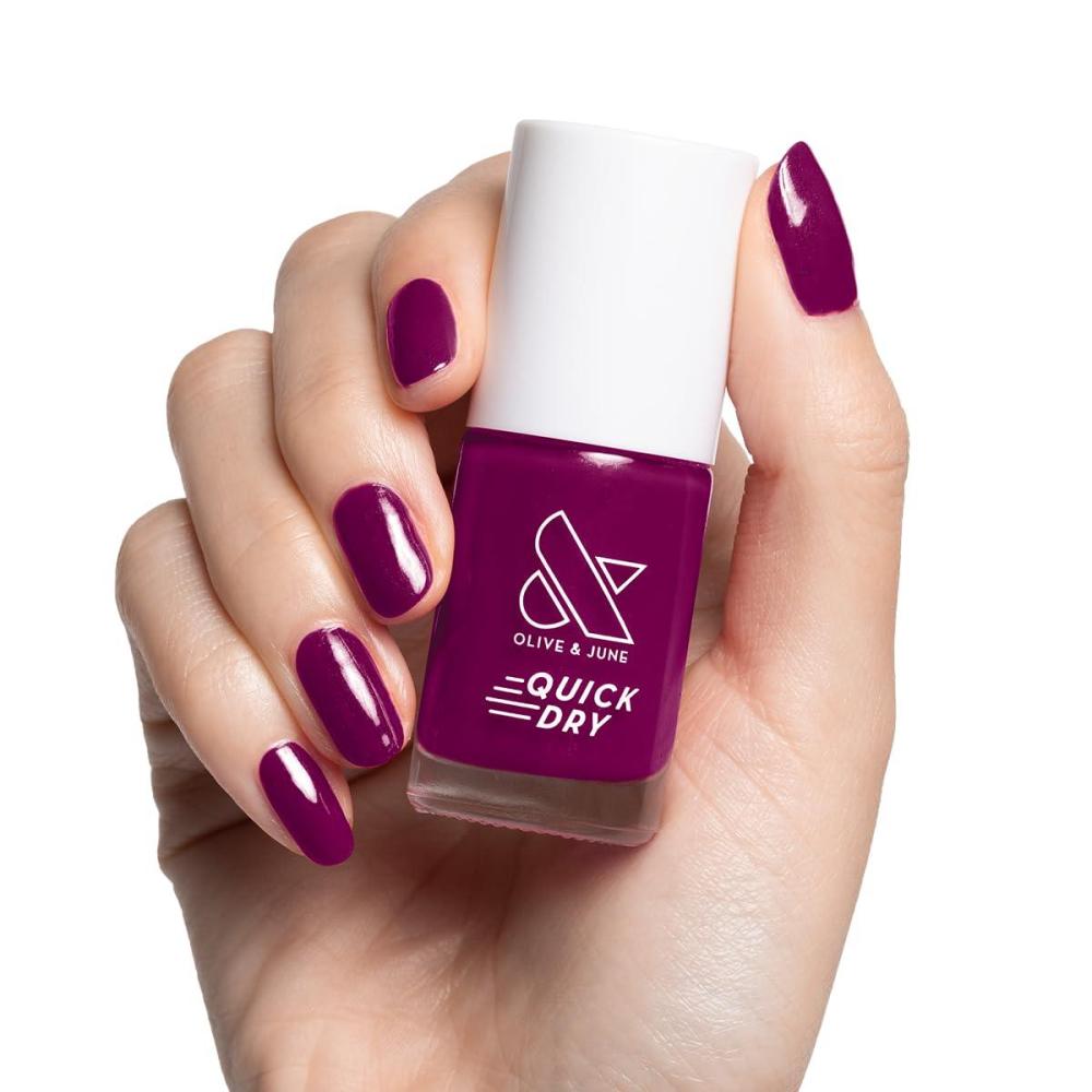 imageOlive ampamp June Quick Dry Nail Polish  Instant FastDrying Smudgeproof Color  15free Vegan CrueltyFree Formula  Lasts up to 5 Days  SalonQuality Manicure Pedicure at HomeEnchanted Violet ShimmerMulberry