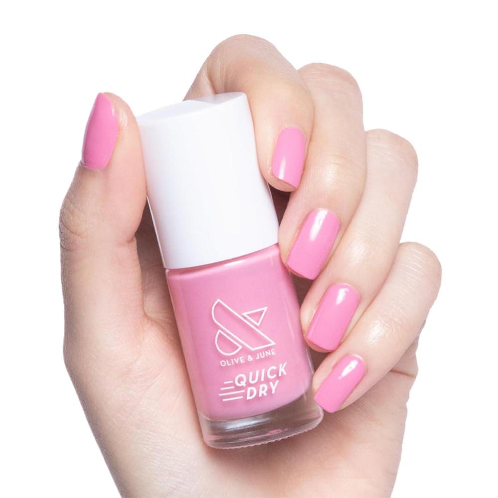 imageOlive ampamp June Quick Dry Nail Polish Instant FastDrying Smudgeproof Color 15free Vegan CrueltyFree Formula Lasts up to 5 Days SalonQuality Manicure Pedicure at HomeEnchanted Violet ShimmerTaffy