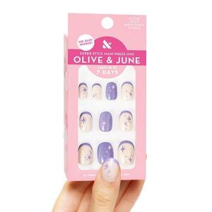 Olive & June Classic Super Stick Mani Press On Nails | Short, Round | No Glue Needed | 32 Tab Nails in 16 Sizes | Non-Toxic Tabs Easy On-Off Non-Damaging Realest Look | 7-Day Wear | Rink Pastel Blue(Mixed Purple Sparkle)