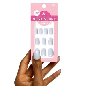 Olive & June Classic Super Stick Mani Press On Nails | Short, Round | No Glue Needed | 32 Tab Nails in 16 Sizes | Non-Toxic Tabs Easy On-Off Non-Damaging Realest Look | 7-Day Wear | Rink Pastel Blue(Rink)