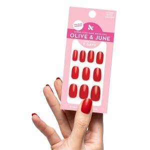 Olive & June Classic Super Stick Mani Press On Nails | Short, Round | No Glue Needed | 32 Tab Nails in 16 Sizes | Non-Toxic Tabs Easy On-Off Non-Damaging Realest Look | 7-Day Wear | Rink Pastel Blue(Lollipop)