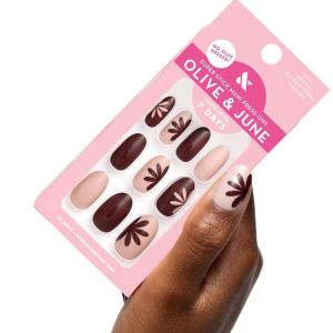Olive & June Classic Super Stick Mani Press On Nails | Short, Round | No Glue Needed | 32 Tab Nails in 16 Sizes | Non-Toxic Tabs Easy On-Off Non-Damaging Realest Look | 7-Day Wear | Rink Pastel Blue(Big Duo Toned Flowers)