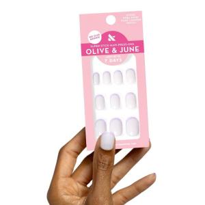 Olive & June Classic Super Stick Mani Press On Nails | Short, Round | No Glue Needed | 32 Tab Nails in 16 Sizes | Non-Toxic Tabs Easy On-Off Non-Damaging Realest Look | 7-Day Wear | Rink Pastel Blue(Tonal Lavender French)