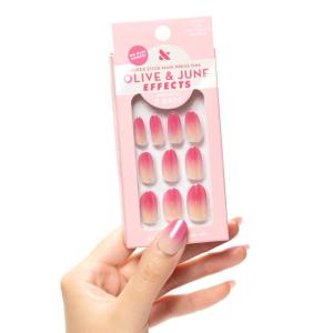 Olive & June Effects Super Stick Mani Press On Nails | Extra Short Squoval | No Glue Needed | 32 Tab Nails in 16 Sizes | Non-Toxic Tabs | Easy On-Off Non-Damaging Real Look | 7-Day Wear | Fairy Velvet(Pink Chrome Gradient)